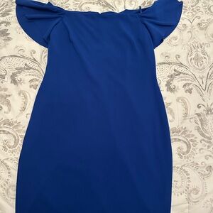 Ralph Lauren Blue Off-Shoulder Flutter Sleeve Mini Dress